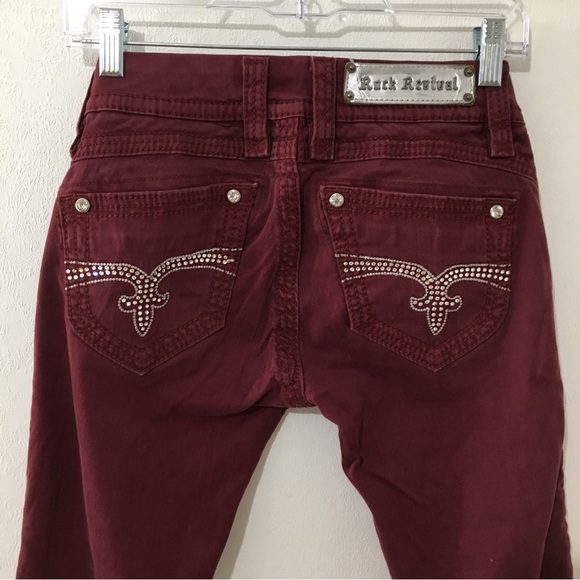 Rock Revival Liz Maroon Crystal Embellished Skinny Jeans size 25 - Picture 6 of 8